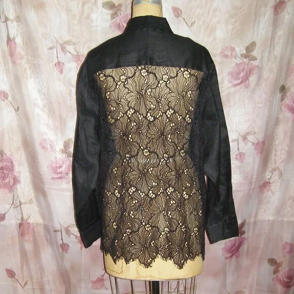 NWOT sz M/L Sies Marjan Black Dress shirt with Lace Back - Picture 2 of 8